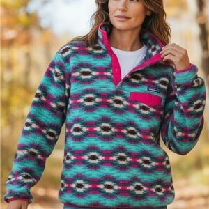 Patagonia Synchilla Wild DesertTeal/Cherry Aztec Fleece Pullover